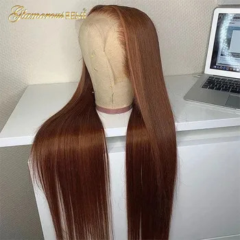 Шоколадно-коричневые парики из человеческих волос на кружеве, Бразильские Прозрачные Прямые парики на кружеве 13X4, цветные парики из человеческих волос Для женщин