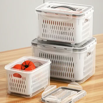 Ящик для хранения Органайзер для холодильника Коробки для свежих овощей и фруктов Сливная корзина Контейнеры для хранения Кладовая Кухонный Органайзер для кухни